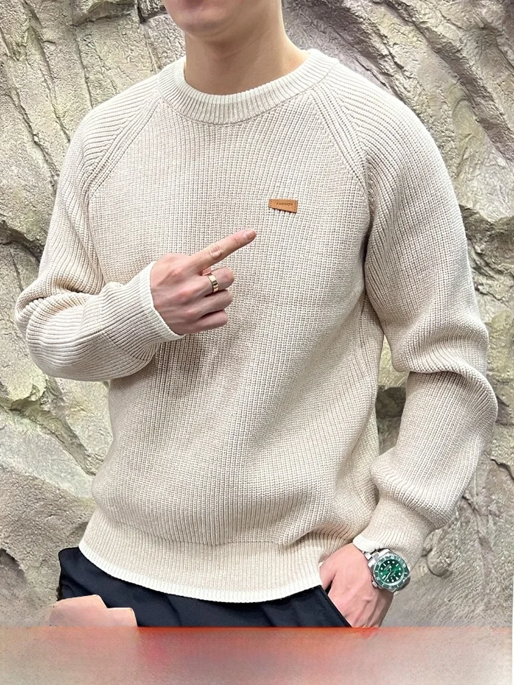 

Comfortable Loose Knitted Men's Sweater round Ne Casual Sle Soft Polyester Blend Long Sve Autumn Winter Warm Knitwear