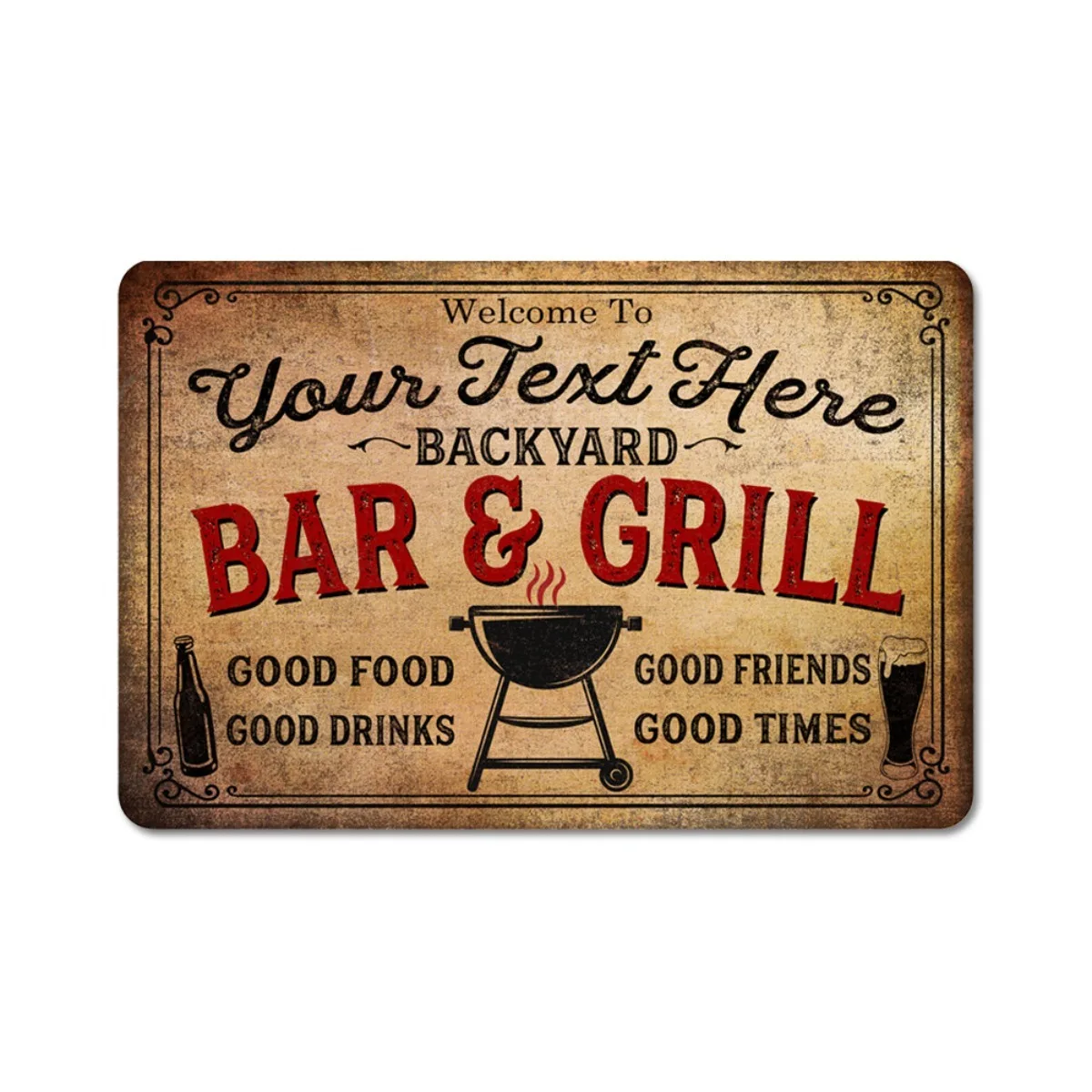 Personalisiertes Metallschild „Backyard Bar and Grill“ als Heimdekoration, staubdicht, wasserdicht (nur Dekoration)
