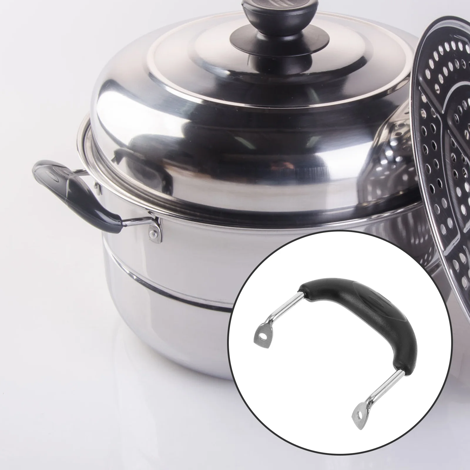 

1 set 1 Set Side Handle Replacement 72Mm Stainless Steel Bakelite Anti-Scald Grip For Steamer Soup Pot Kitchen Cookware Gadget