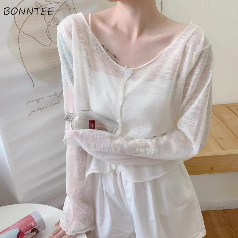 

Sun-proof Jackets Women Minimalist Pure Breathable See-through Summer Trendy Daily Streetwear Korean Style Ladies All-match Cozy