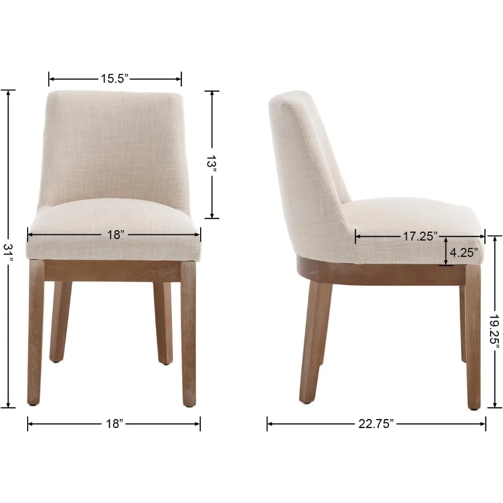 Set of 4 modern dining chairs, comfortable dining chairs with backrests, side kitchen chairs upholstered in linen, beige