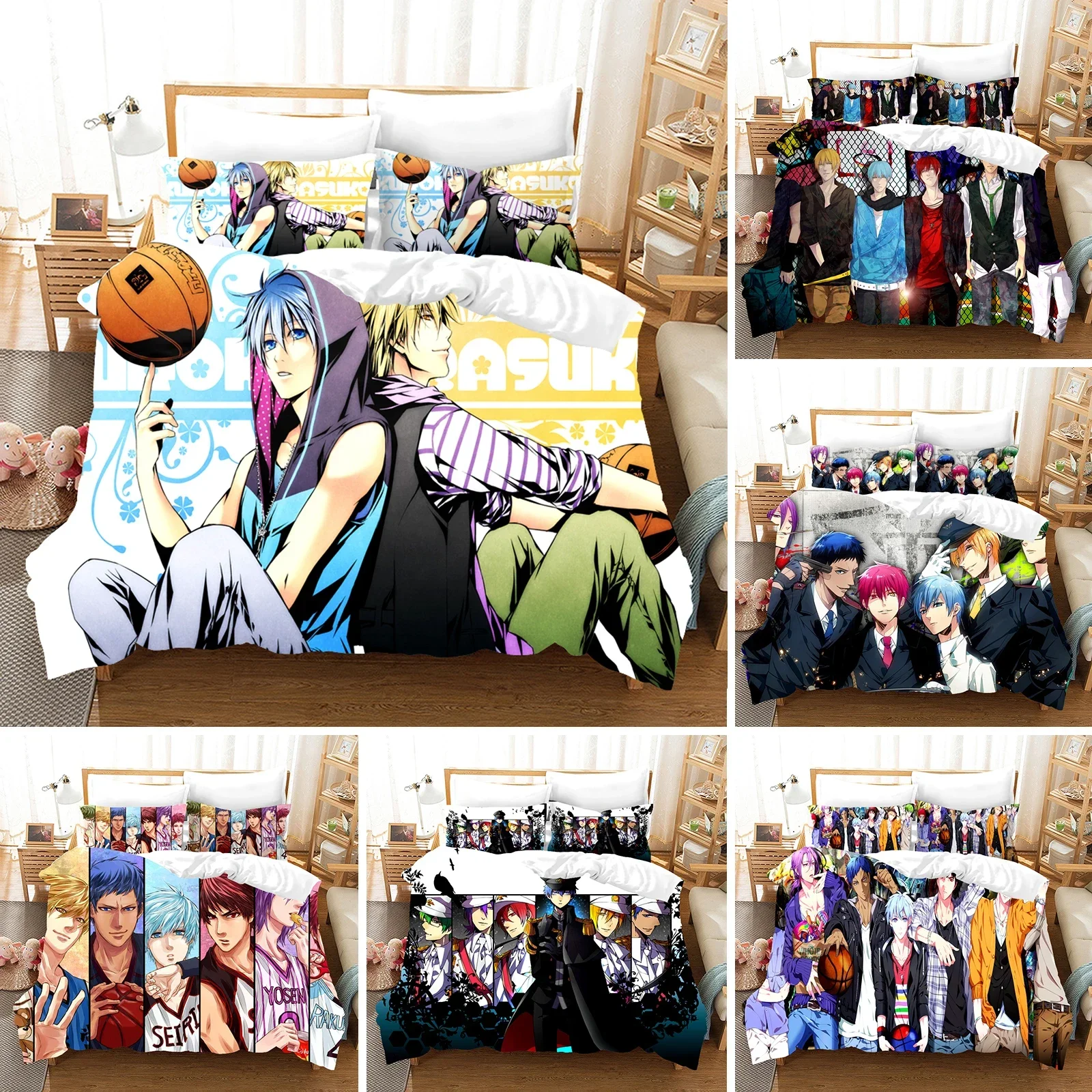 Kurokos Basketball Bedding Set Anime Comforter 3D Print Luxury Duvet Cover Set Home Textile Queen King Single Size Cartoon Kids