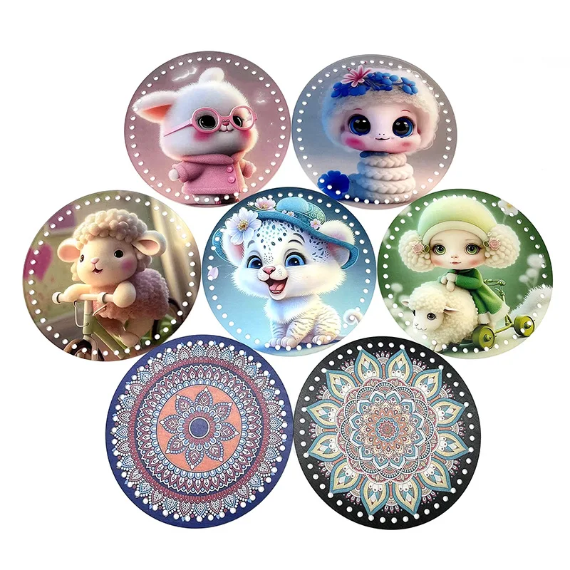 18cm flache runde Acryl Tasche Web brett Mandala Blumenmuster Tasche Kissen Basis Boden Pad für DIY Strick Häkel tasche – Detail 3
