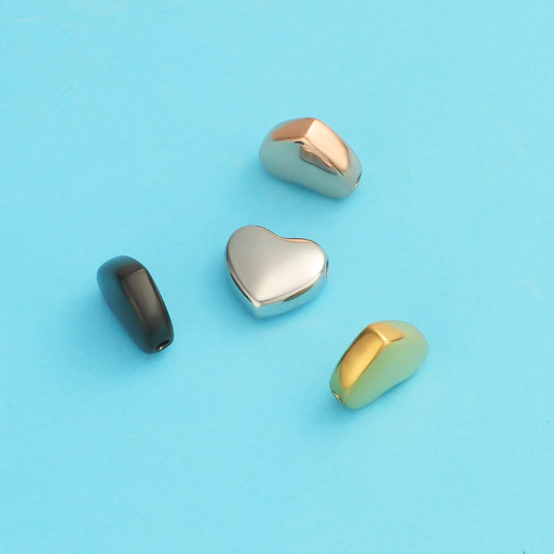 5pcs Bright Finish Stainless Steel Cute Heart Beads Gold Color Bracelets Spacers Bead Necklaces Pendants DIY Jewelry Findings