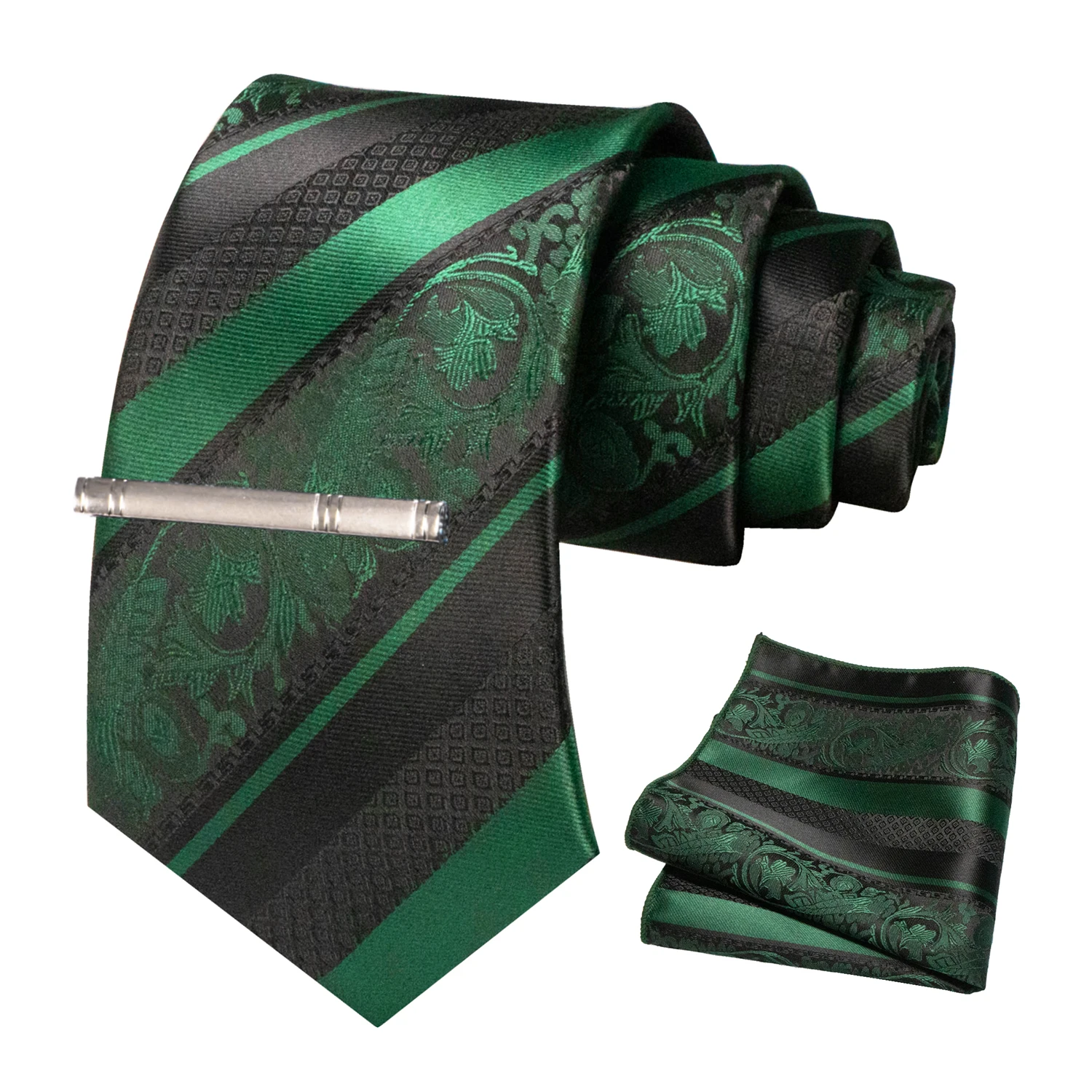Klassische Herren-Krawatte mit Blumenmuster, 8 cm, Seidenkrawatten-Set, Einstecktuch, Krawattenklammer, Business-Anzubehör, Bräutigam-Hochzeitskrawatte – Detail 6