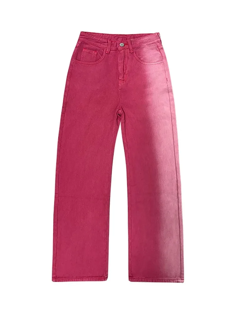 Rosa Gradienten Retro Jeans Frauen Design Stil Amerikanischen Y2K Spice Mädchen Gerade Bein Hohe Taille Breiten Bein Hosen 2023 Übergroßen