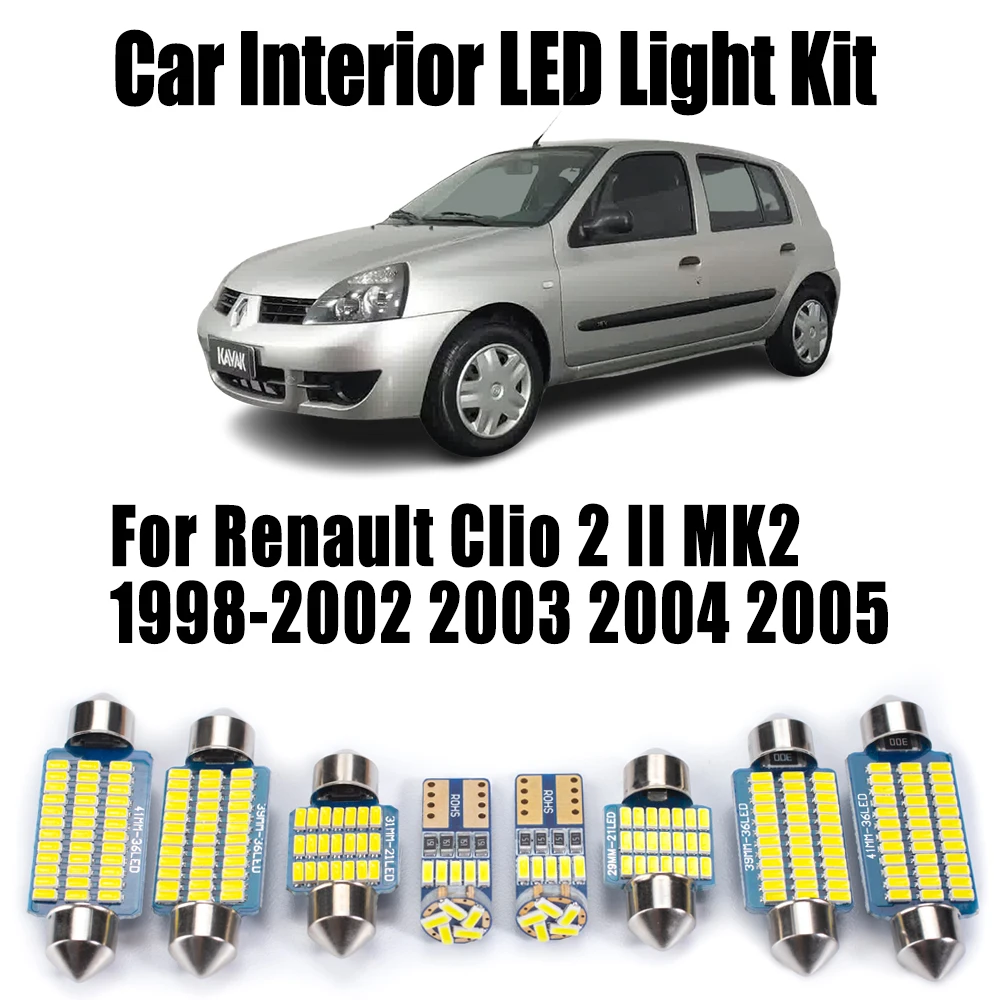 8 piezas Canbus vehículo LED Interior mapa cúpula luz maletero bombilla Kit para Renault Clio 2 II MK2 1998- 2003 2004 2005 accesorios de coche
