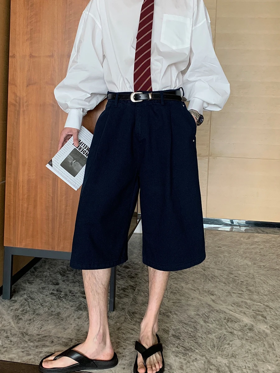 2025 sommer Neue Einfarbig Jeans männer Gerade Fünf Punkte Hosen Koreanische Version Lose Komfort Tasche Chic Baumwolle Denim shorts