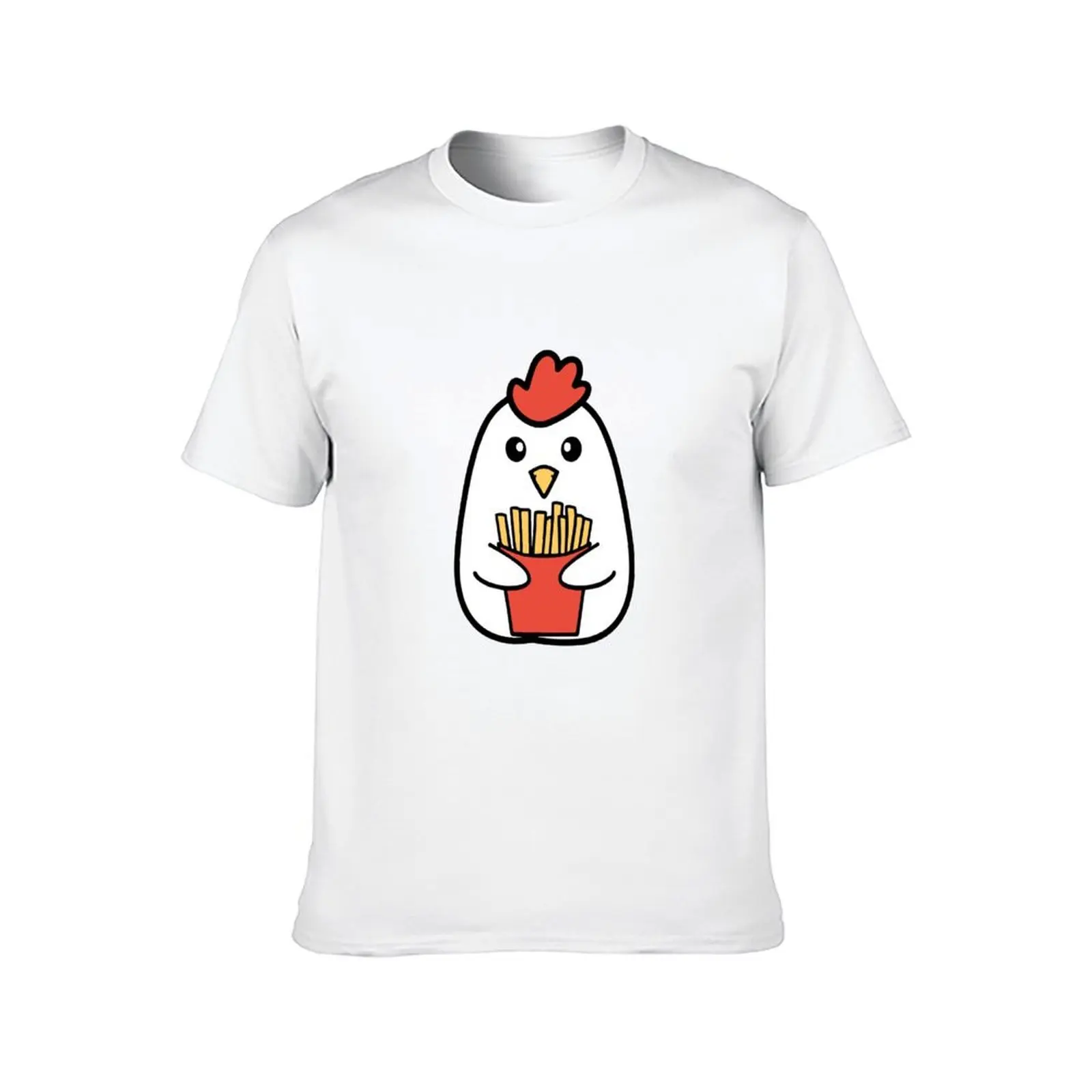 دجاج لطيف مع حاوية من البطاطس المقلية تي شيرت تي شيرت قطن 100% تي شيرت للرجل جرافيك تي شيرتات عجيبة
