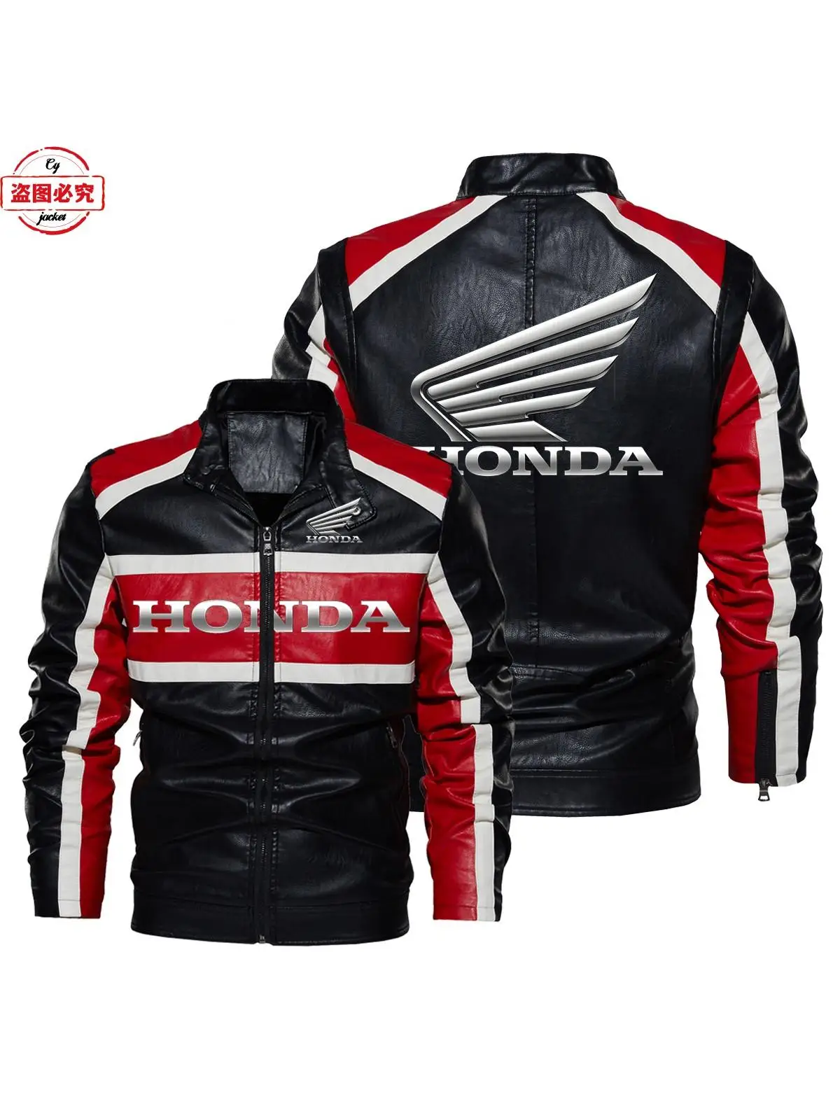 AliExpress Honda Motorcycle Wings LOGO Cycling Suit Washed Pu Leather Jacket Spring and Autumn Men's Honda Contrasting Leather Jacket