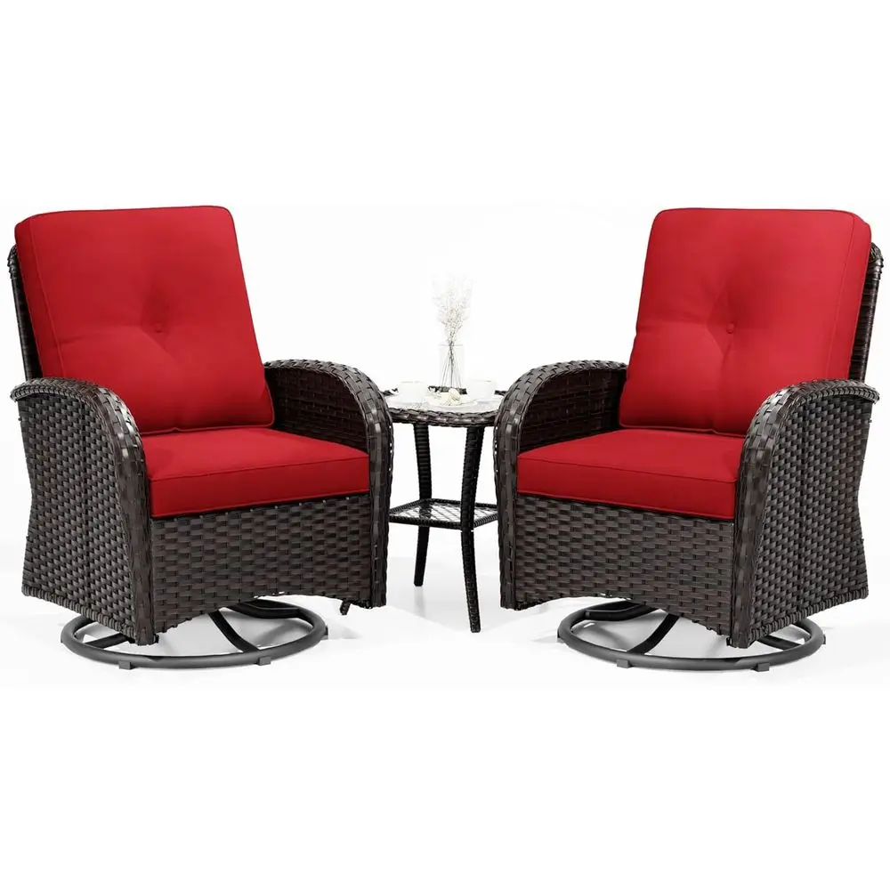 

Плетеный садовый комплект из 3 предметов с мягкими вращающимися креслами-качалками для отдыха на открытом воздухе