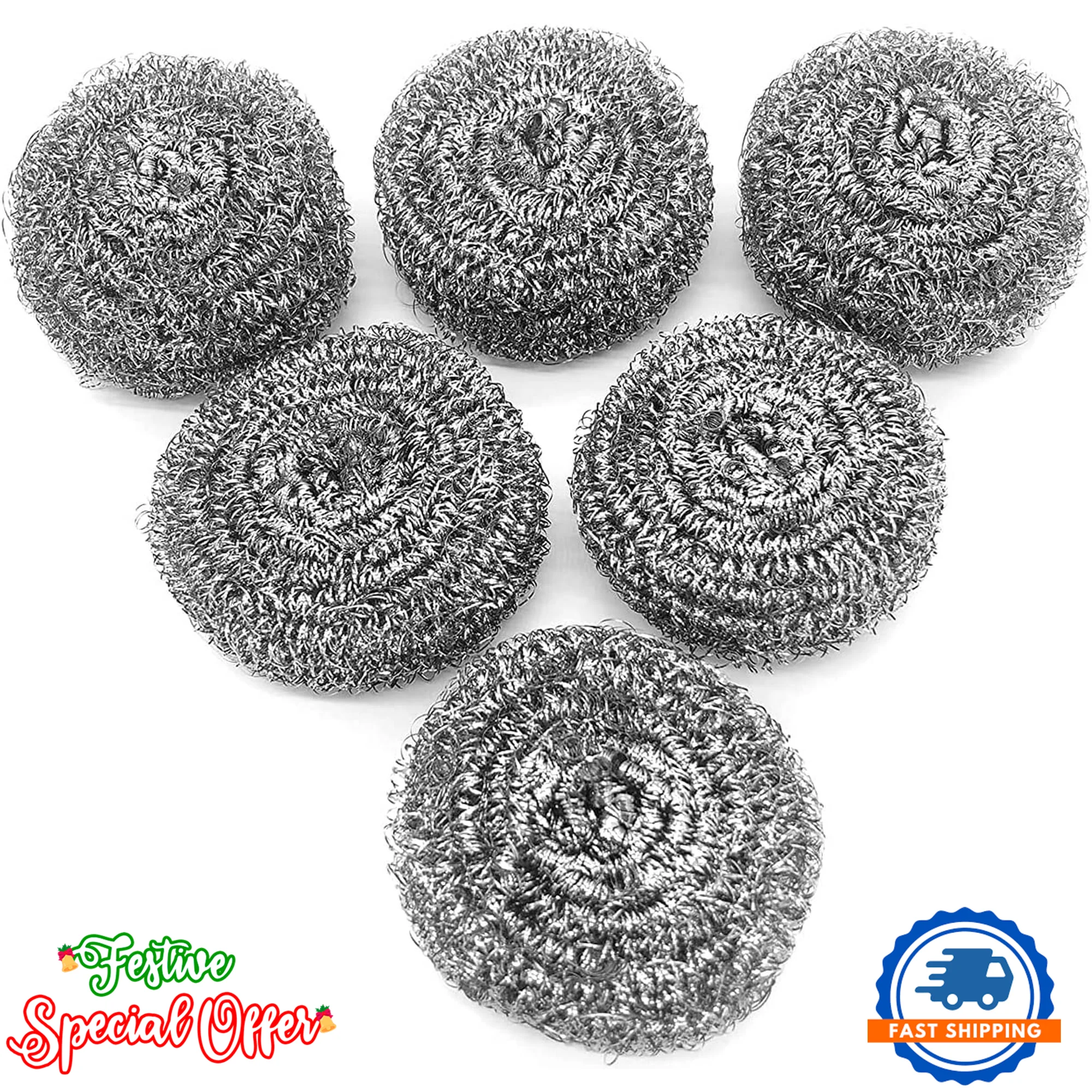 

6 Pack Steel Wool Scrubber Sponge, Stainless Steel Scrubber, Reusable Cleaning Scrub for Pots, Pans, Dishes, & Kitchen