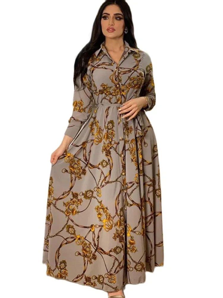 Muslim Abaya Dress Women Ramadan Print Shirt Dresses Autumn  Turkey Islamic Vestidos Elegant India Moroccan Kaftan Arab