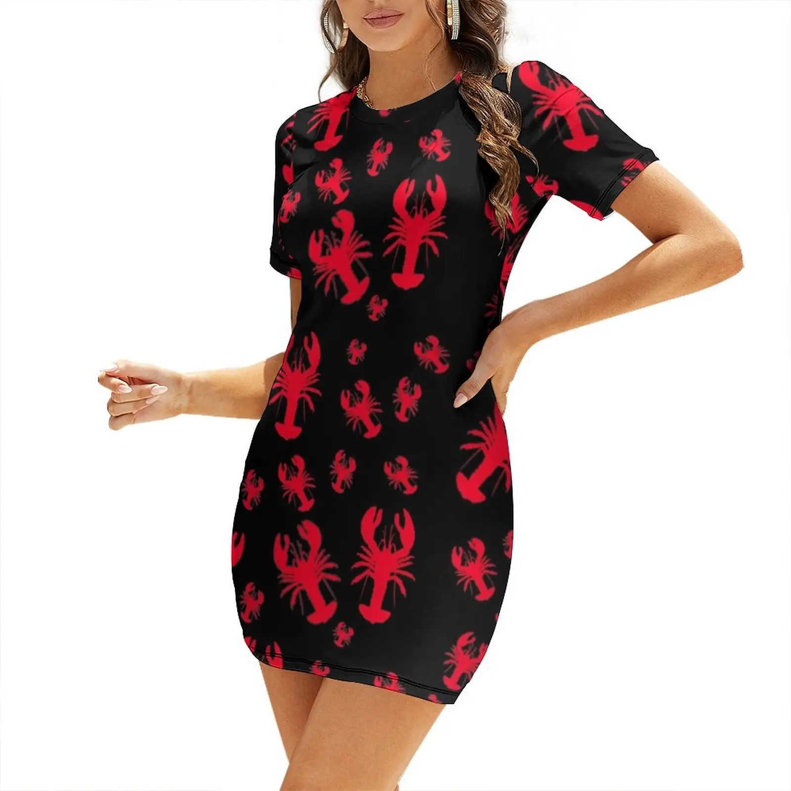 

All Over Lobster Print Short Sleeved Dress dresses for women 2024 luxury designer party purple dress