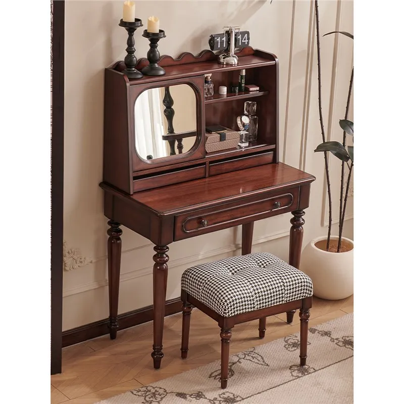 

American retro solid wood dresser master bedroom dresser with mirror French medieval dressing