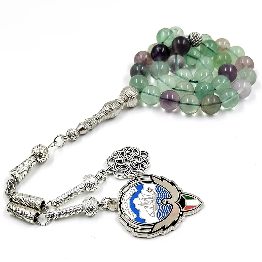 

Tasbih Fluorite stone with Kuwaiti Badge Pendant islamic prayer beads 33 45 99 Arabic fashion bracelet Muslim Gift misbaha