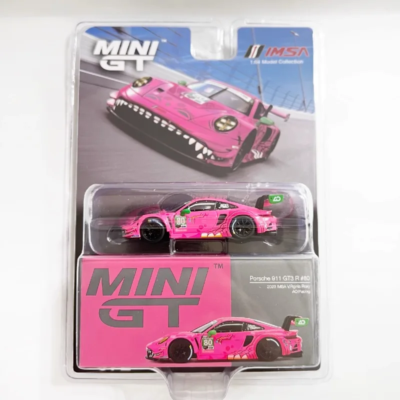 

Stock 1:64 911 GT3 R #872 powder dinosaur die-cast alloy car model, boys' toys, children's festival gifts, adult decorations.