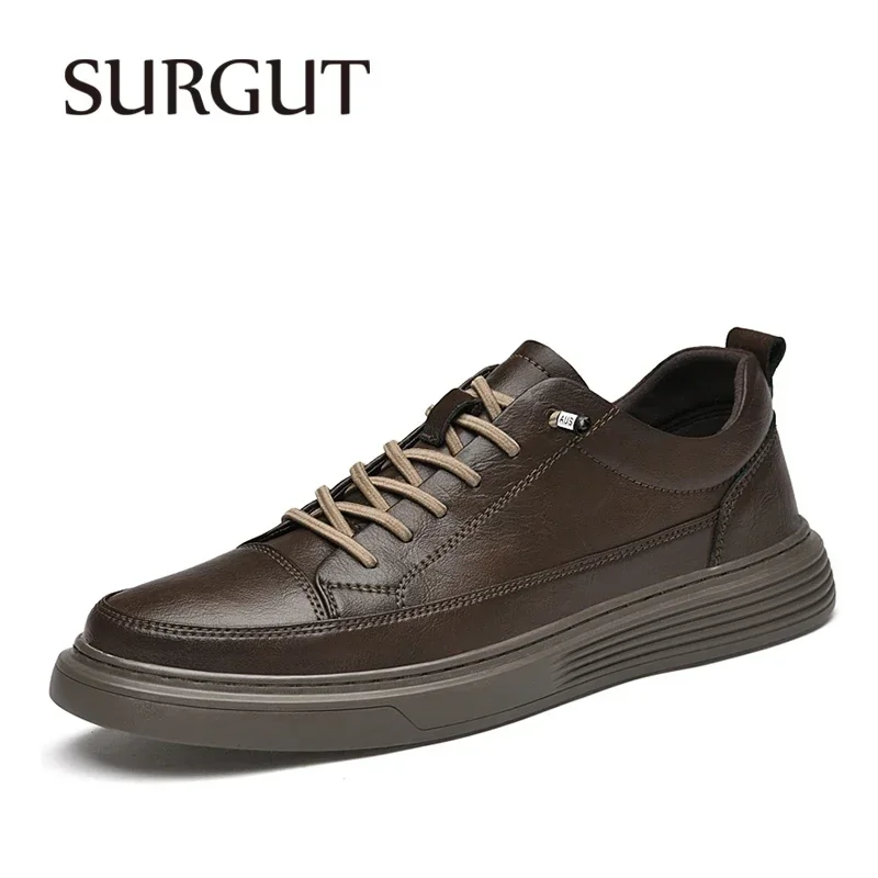 SURGUT Men Fashion Shoes Split Leather Board Shoes Men Anti-Skid Breathable Elasticity Comfortable Shoes Size 38-45