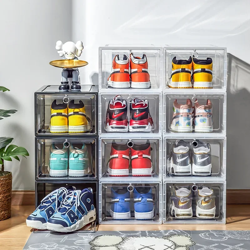 

Large PP Transparent Magnetic Shoe Box Stackable and Removable Front Door Storage Box Dust-proof Display Shoe Organizer