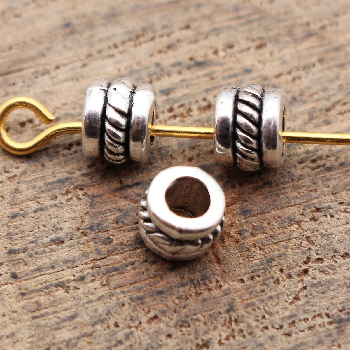 80pcs 5x5x4.2mm(0.2x0.2x0.17inch) Antique Silver Color Rope-Textured Spacer Beads Zinc Alloy DIY Jewelry Findings Bulk