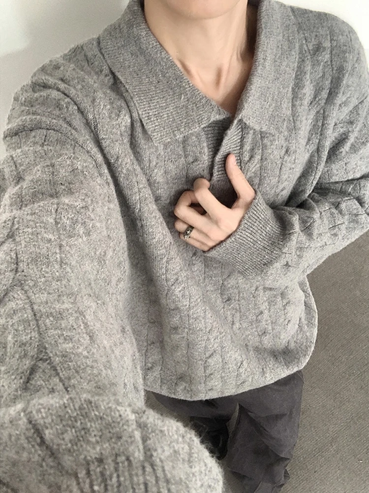 

Light ey Collar Knitwear Men's Autumn Winter Loose Fit Lazy High End V Ne Base Layer Inner Match Polyester Fiber