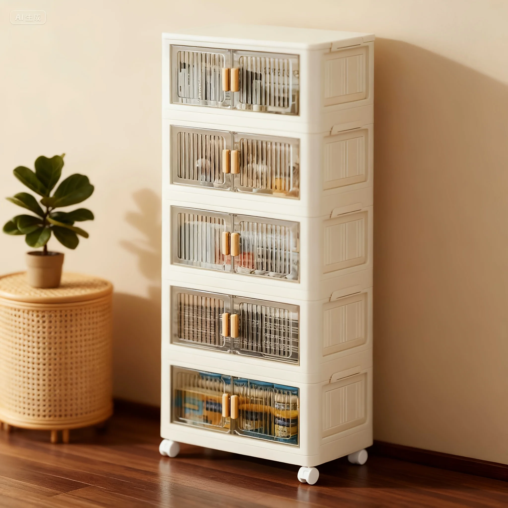 

5-уровневый складной пластиковый шкаф — ящик 2-в-1/настольный органайзер, прочное хранилище и приставной столик для спальни