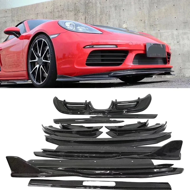

Для Porsche Boxster 718 2015, передний бампер из настоящего углеродного волокна, задний диффузор, боковые юбки, спойлер, комплект кузова автомобиля