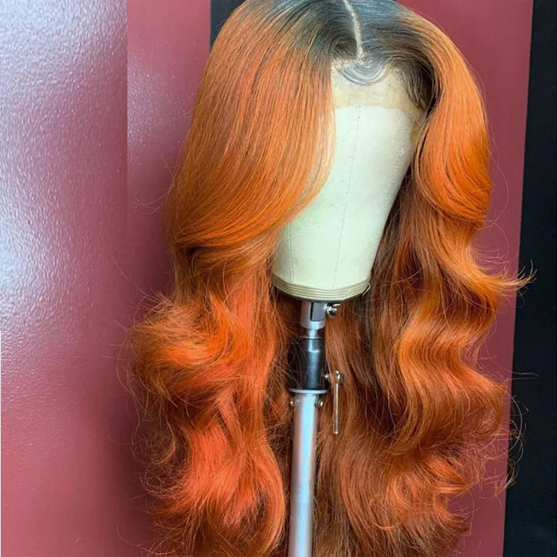 Soft Long Deep Part 26inch 180 Density OmbreGinger Orange Body Wave Lace Front Wigs For Women Babyhair Daily Glueless PrePlucked