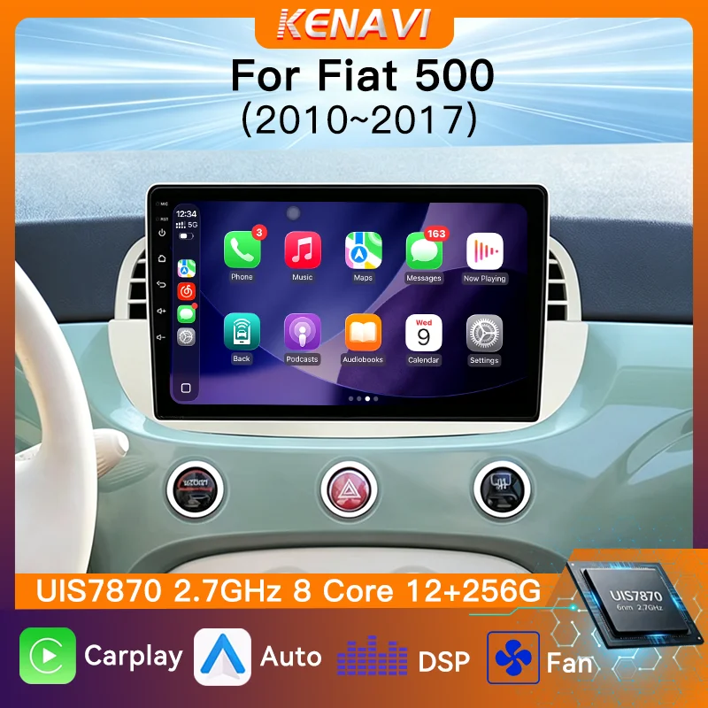 UIS7870 Car Stereo Radio Wireless Carplay Android Auto For Fiat 500 2010‑2017 DTS DSP GPS Multimedia Player AM FM RDS Head Unit