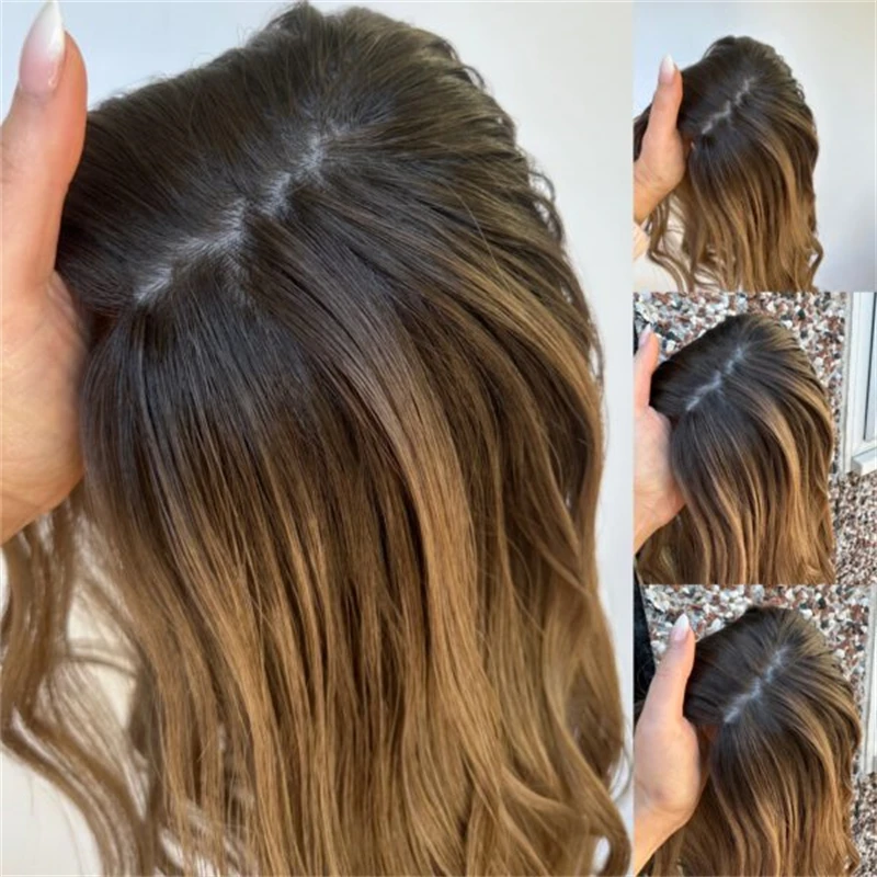 

Free Part Wig Ombre Brown Highlights Synthetic HD Lace Front Wig for White Black Women Balayage Pre Plucked Hairline Cosplay Wig