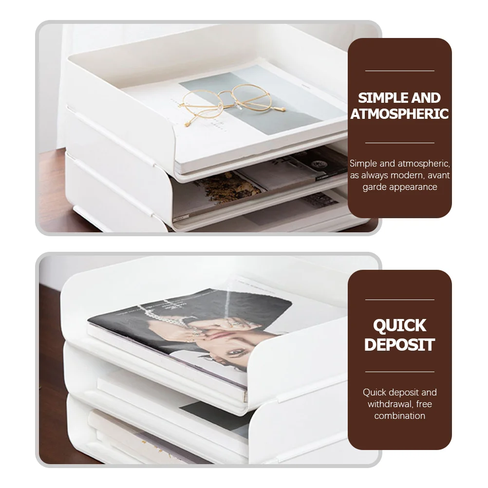 Letter Tray Organizer Storage Box Office Desk Stackable Paper Trays Multifunction Sorter White Abs Document