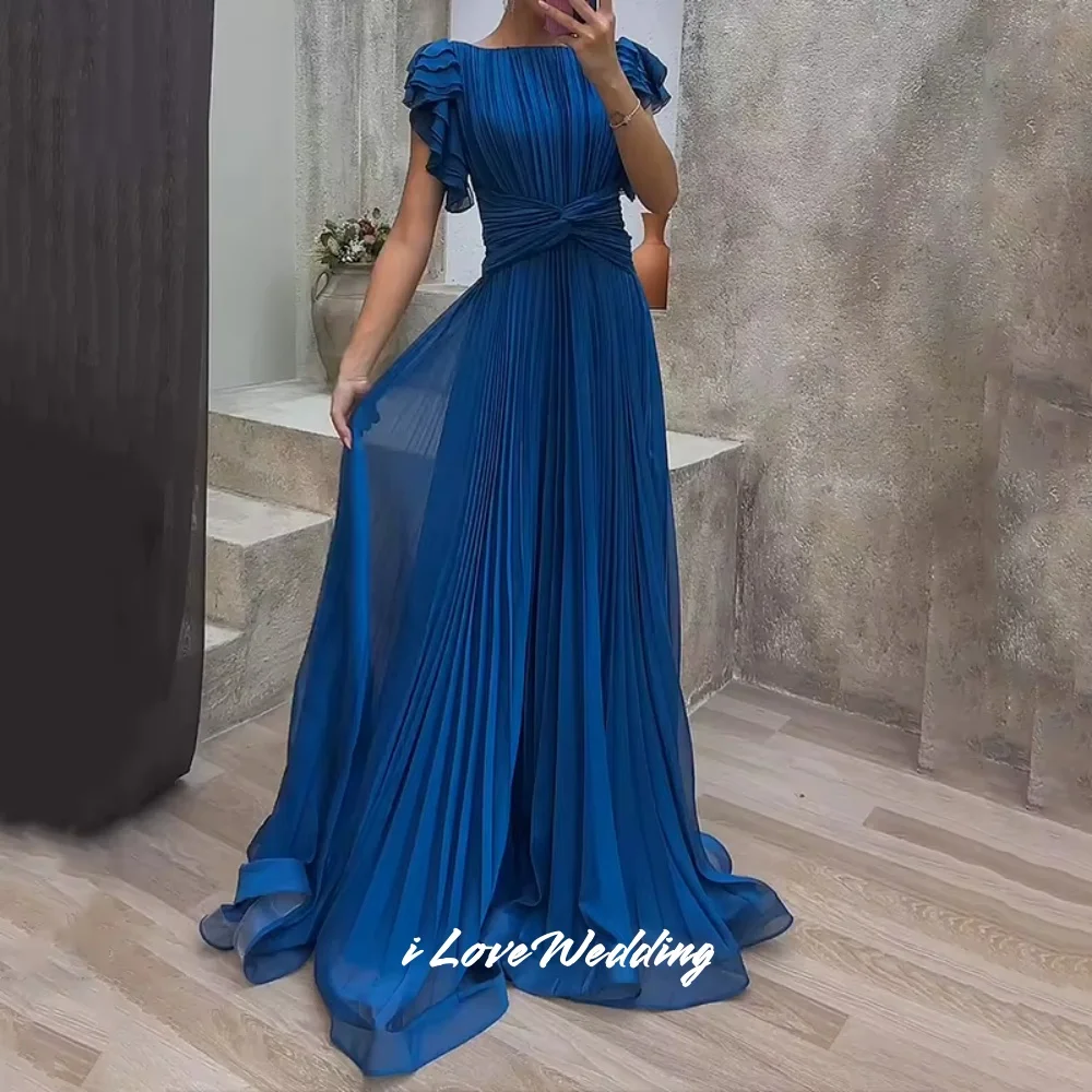 Rose Pink O-Neck Evening Dresses 2025 Cap Sleeves Ruffles A Line Floor-Length Pleated Prom Dress Wedding Party Dress Customized