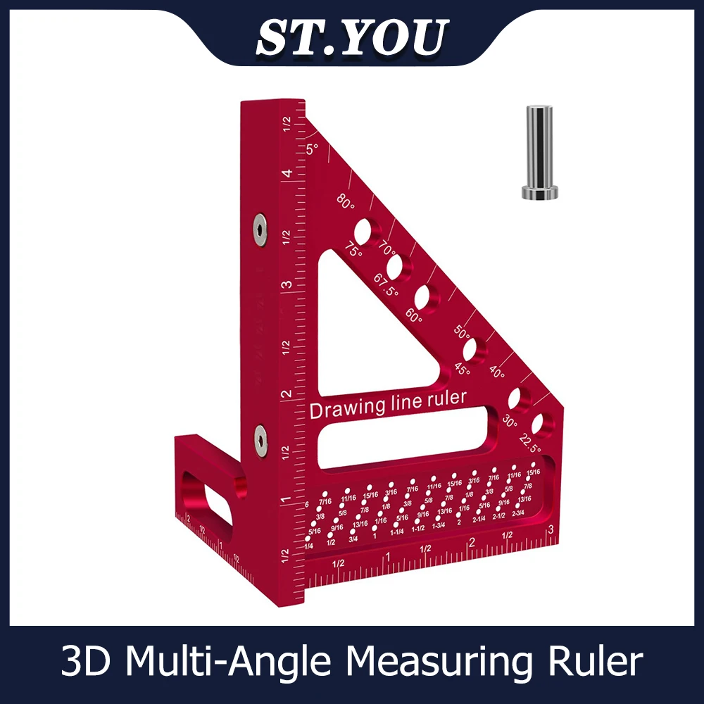 

3D многоугловая измерительная линейка, 45/90 градусов, алюминиевый сплав, деревообрабатывающий квадратный транспортир, алюминиевый сплав, треугольная линейка