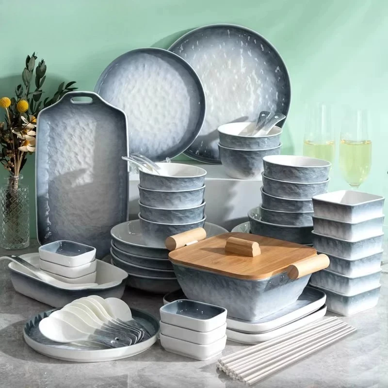 Aesthetic Blue Dinner Sets Design European Style Italian Designer Dinnerware Sets Ceramic Elegant Bajilla Ceramica Dinnerware