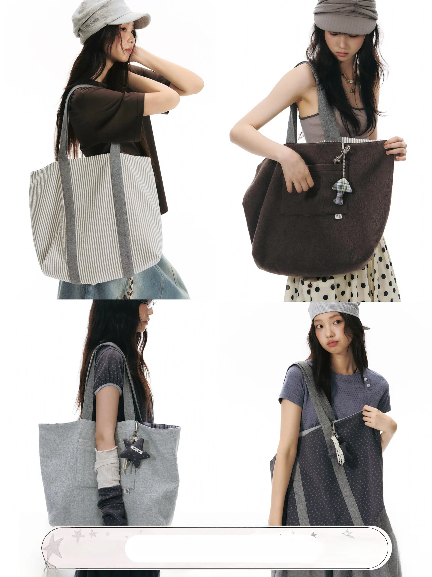 NAPSNAPS Original Double-Sided Color Block Canvas Shoulder Bag Women's Casual Fashionable Bag Summer Leisure Open Mouth Bag