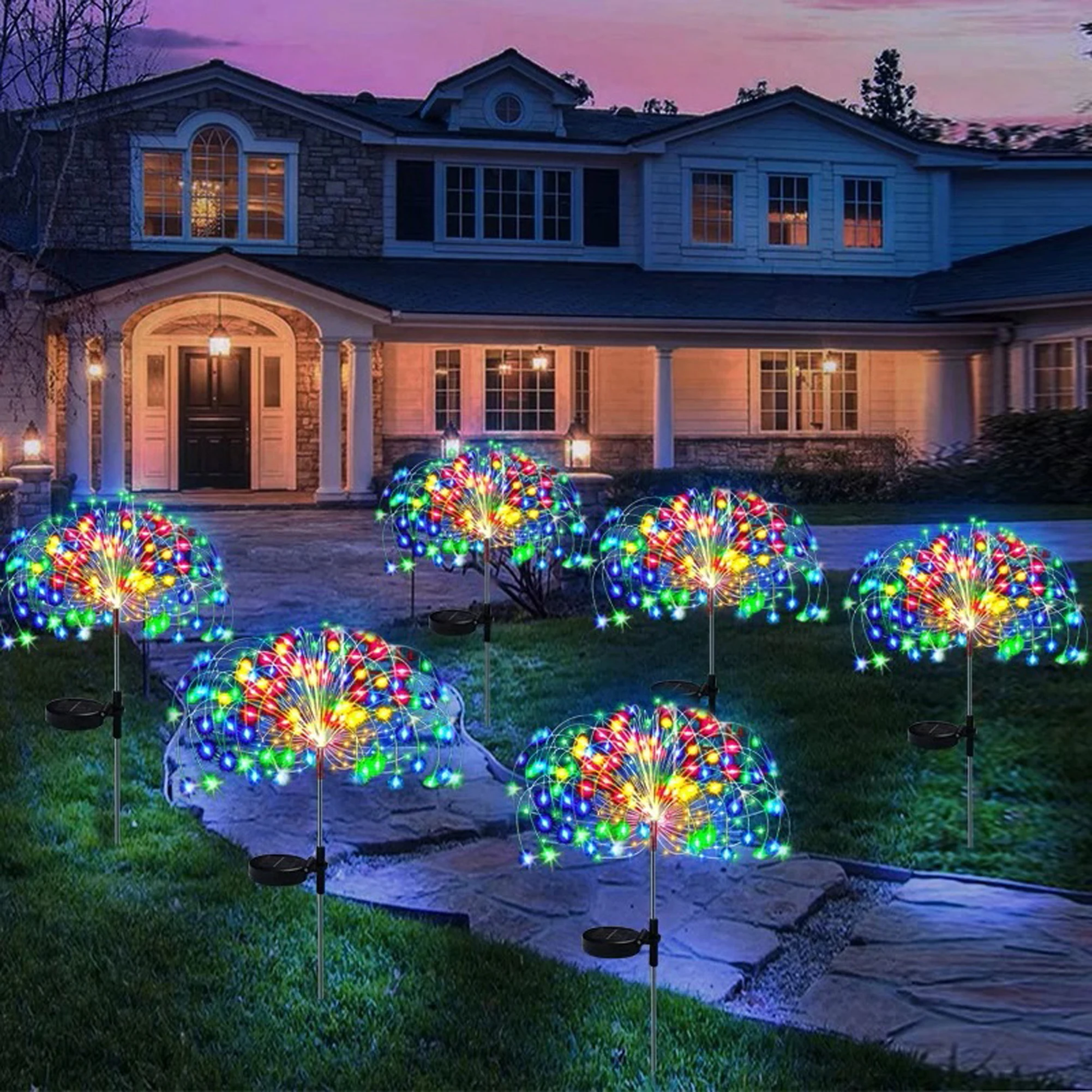 Solar Firework Fairy Light 60LED RGB Outdoor Garden Decoration 8 Flashing Mode Lawn Pathway Lights Patio Party Christmas Wedding