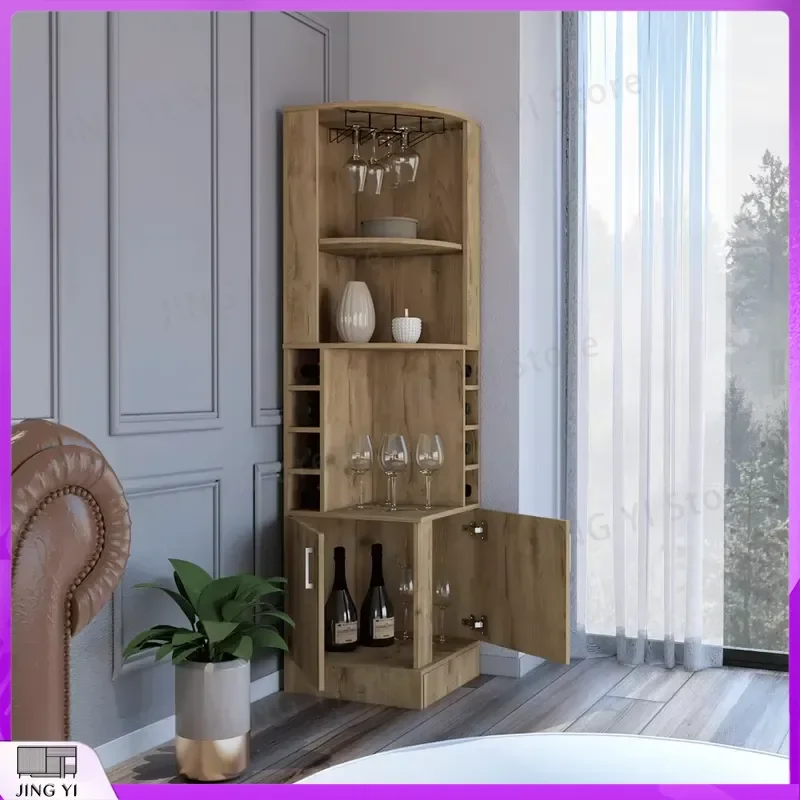 

Wine Cabinet with 8 Bottle Storage Shelves Double Doors Dark Brown Finish Bar Cabinet for Home Office Kitchen Wine