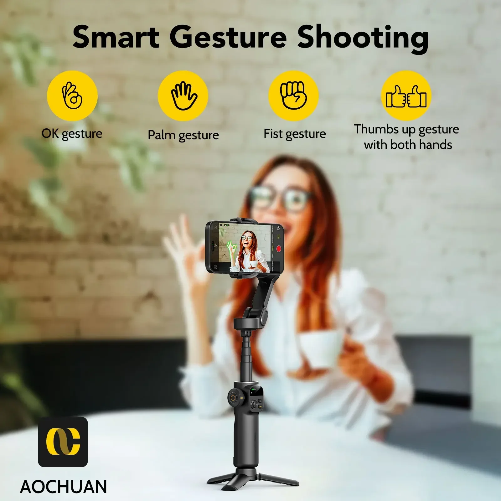 Stabilizzatore cardanico per smartphone AOCHUAN Smart X2 con asta di prolunga integrata e display a LED per iPhone e telefono Android GImbal