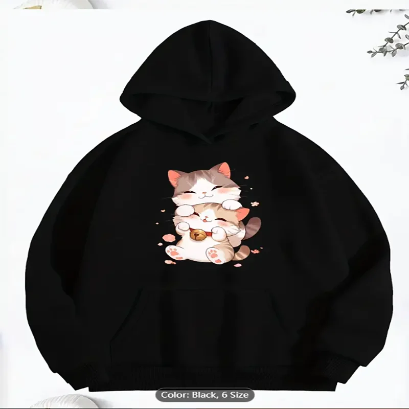 

Cute Puppy Face Graphic with Hearts-Black Background-Front Pocket-All-Season Casual Pullover Sweatshirt for Everyday Outfits