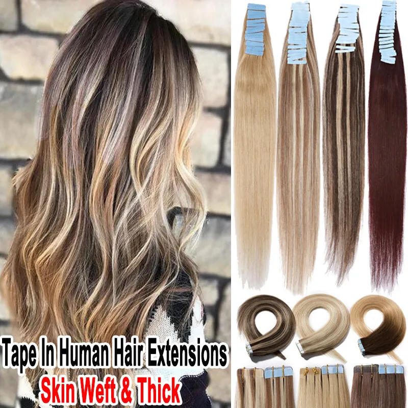 

20 шт. ультратонкая бесшовная лента для наращивания волос, 100% человеческие волосы Remy, 12-26 дюймов, невидимый уток