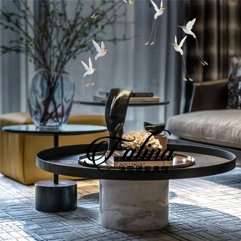 X-S Light luxury coffee table premium sense solid wood  creative round coffee table coffee table HG