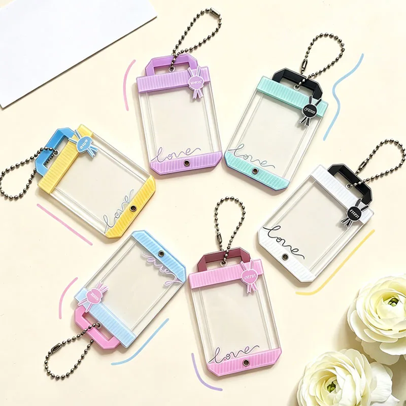 2 Inch Kpop Photocard Holder Acrylic Clear Photo Card Sleeve Cute Pastel Color Bag Pendant For  Idol Photo ID Display Case