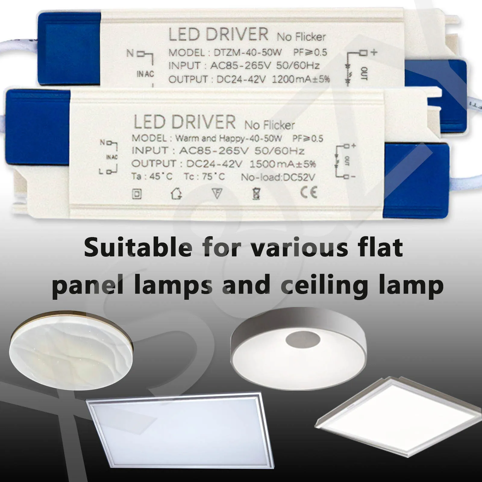 LED 40-50W Power Supply Lighting Transformer DC24-42V Output 110V  220V1200mA 1500mA LED External Driver DC Connector Panel Lamp