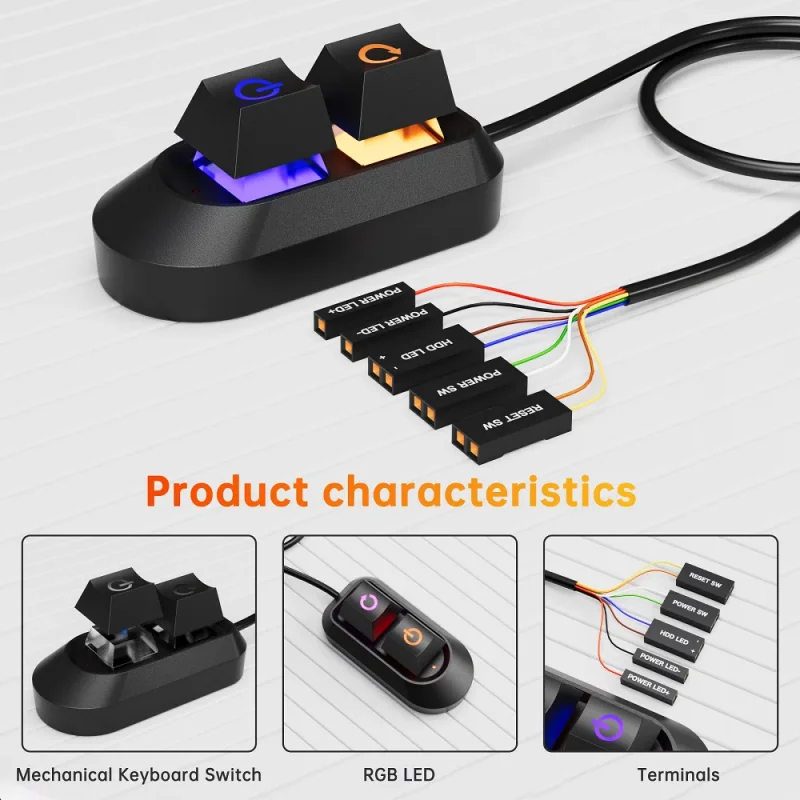 

2M RGB LED Lights Computer Desktop Switch PC Motherboard External Start Power On/Off And Reset Button Extension Cable Key Switch