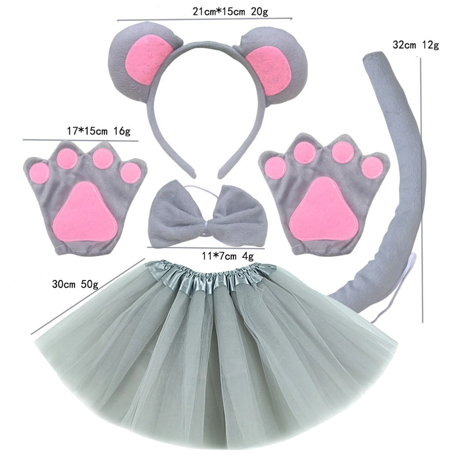 Set di costumi per topo per bambini, gonna tutù, orecchie, fascia, papillon, coda, oggetti di scena, festa in maschera, accessori cosplay di Natale, Halloween