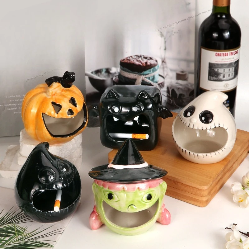 Fun Ceramic Ashtray and Candlestick Pumpkin Bat Candy Storage Aromatherapy Candle Accessories Heat Resistant Home Decoration