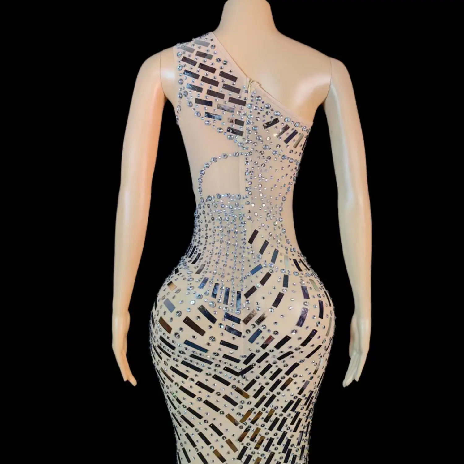 Sdanjian سباركلي الترتر عالية الجانب الشقوق الطابق طول فستان مثير المرأة أنيقة كتف واحد ثوب مسائي احتفال الزي الطرف