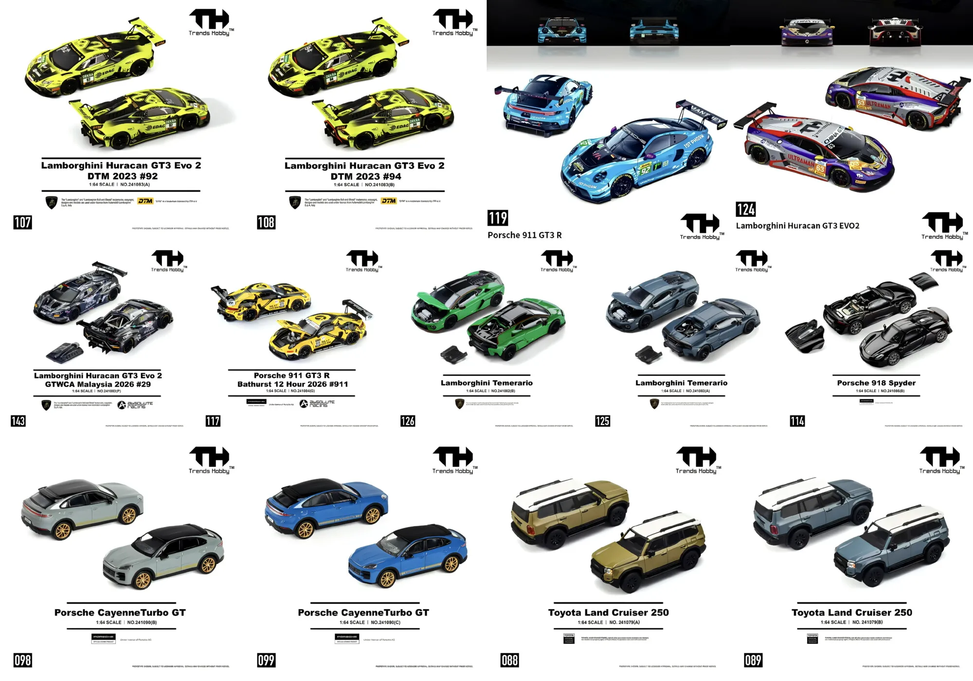 Trends Hobby TH 1:64 Maßstab Druckguss-Automodelle: Lamborghini, Porsche 911/918 und Toyota-Serie