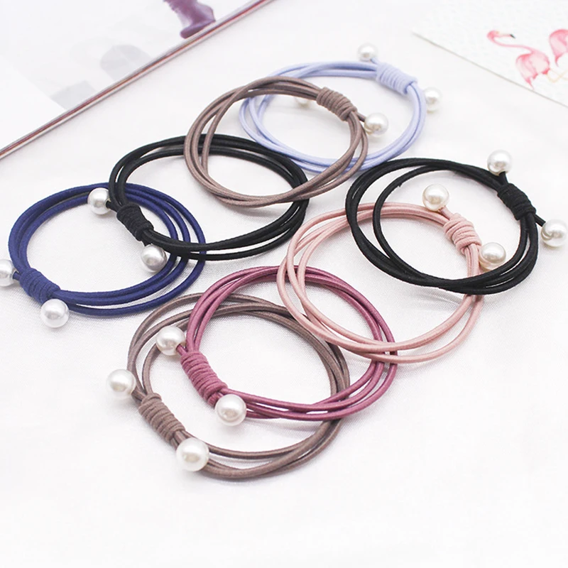 High Elastic Heart Pearl Round Shape Rubber Bands For Women Hair Band Kids Children Sweet Candy Color Hairbands Hair Accessories