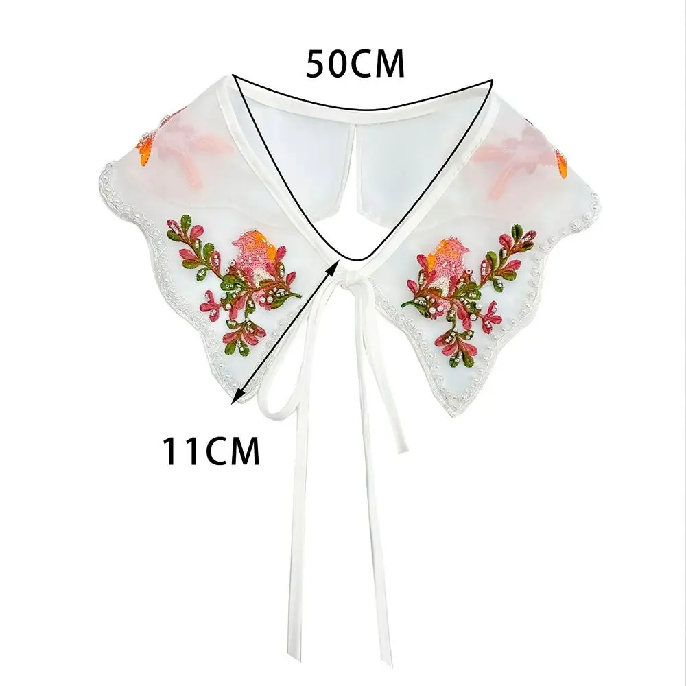 Cute Colorful Embroidery Fake Collar Hollow Detachable Neckwear Organza Scarf Shawl For Girls Shirt Skirts Sweater All Match